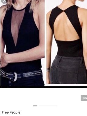 Free People Deep V Mesh Tank Black Open Back Large